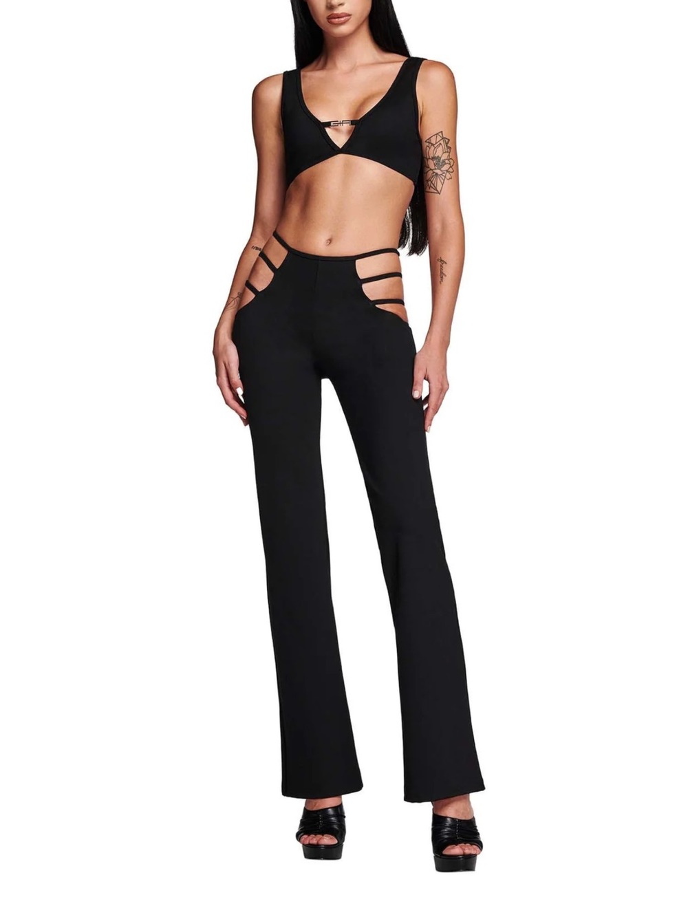 I.AM.GIA Black Women’s High Rise Slim Flared Knit Lucid Pants Small